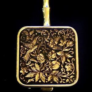 Vintage Damascene bird and floral design pill box made in Spain